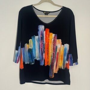 Valentina Black Blouse with Multicolor Brushstroke Design